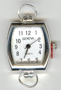 1 29x22mm Watch Face Two Loop Rectangle Silver Tone with White Face